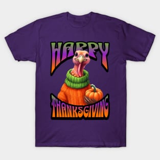 Groovy Psychedelic & Colorful Turkey Thanksgiving Family design T-Shirt